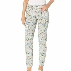 Calvin Klein White Floral Slim Ankle Pants with Pink & Blue Blooms
